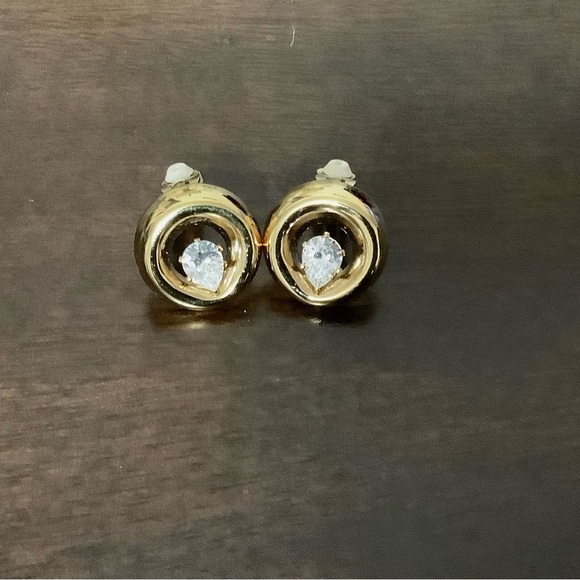 ❗️DIAMOND Cubic Zirconia & Gold Clip On Vintage Earrings NEW $88! - Picture 2 of 5
